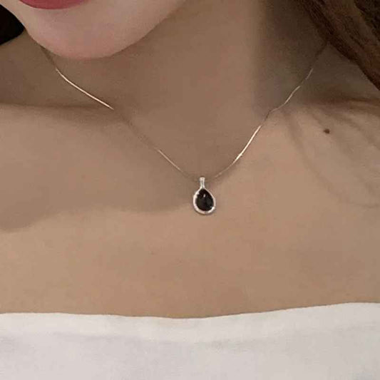 Black Zircon Water Drop Snake Chain Necklace