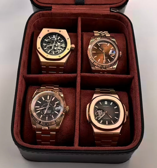 4 Men’s Luxury Rose Gold Watch Set | طقم ساعات رجالي روز گولد فاخر