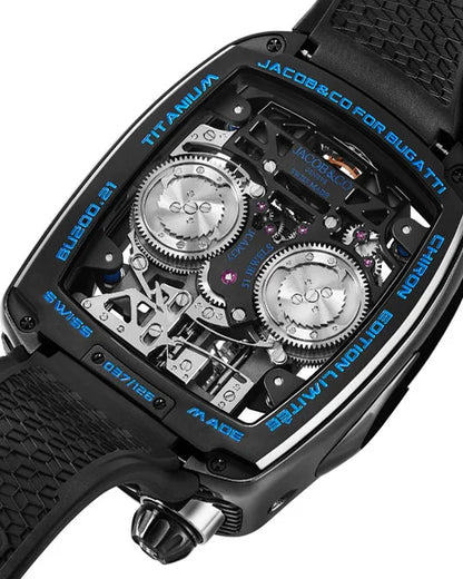 Bugatti Chiron Inspired Tourbillon Baguette Watch (BLACK) | ساعة توربيون فاخرة مستوحاة من بوغاتي شيرون بأسلوب حصري
