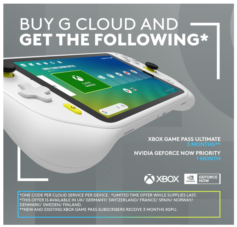 Logitech G Cloud – Portable Gaming Console | شاشة 7" FHD | Cloud Gaming Xbox & GeForce NOW | بطارية طويلة – White