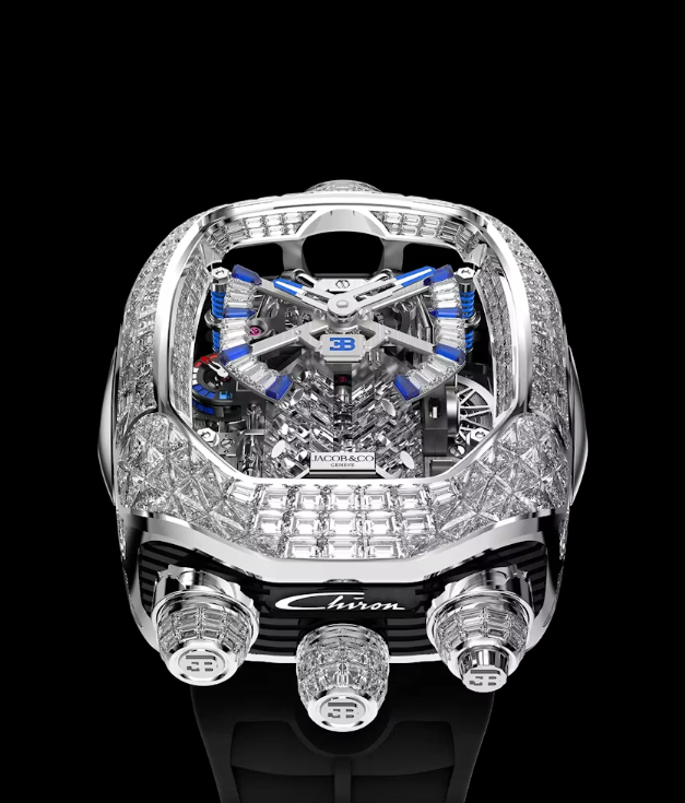 Bugatti Chiron Inspired Tourbillon Baguette Watch (WHITE) | ساعة توربيون فاخرة مستوحاة من بوغاتي شيرون بأسلوب حصري