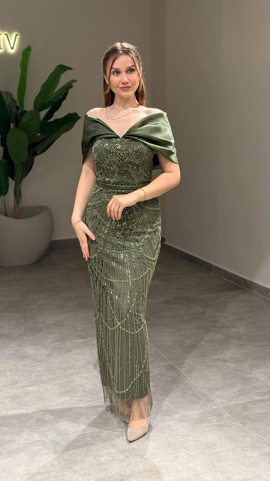 Lamia Evening Dress – فستان سهرة لاميا (Olive Green, Black, White, Red, Blue)