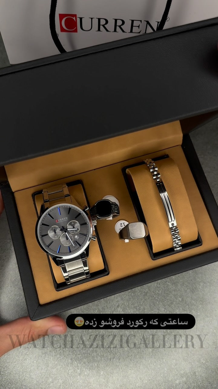 Luxury Men’s Gift Set – Silver Classic Edition (CURREN)  طقم هدايا رجالي فاخر – إصدار الفضة الكلاسيكي (CURREN)