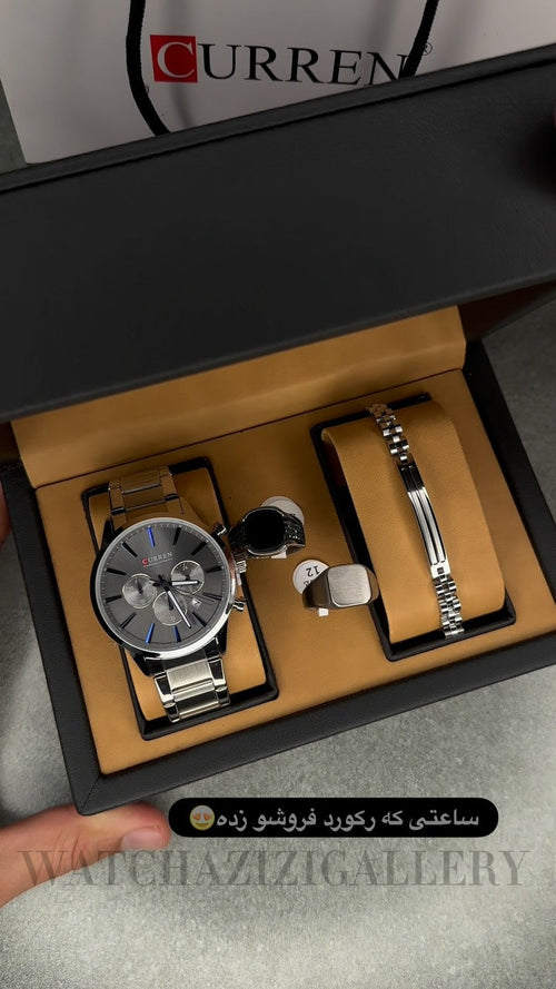 Luxury Men’s Gift Set – Silver Classic Edition (CURREN)  طقم هدايا رجالي فاخر – إصدار الفضة الكلاسيكي (CURREN)