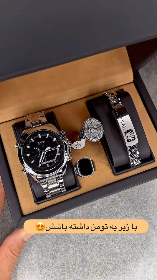 Luxury Men’s Gift Set – Silver Sport Edition  طقم هدايا رجالي فاخر – إصدار رياضي فضي